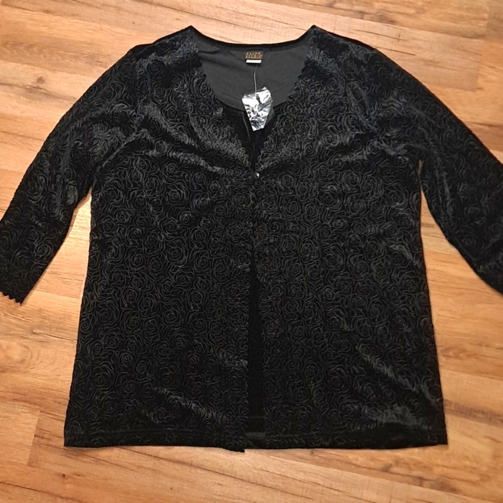 NWT Black Velvet Style Cardigan with Attached Camisole